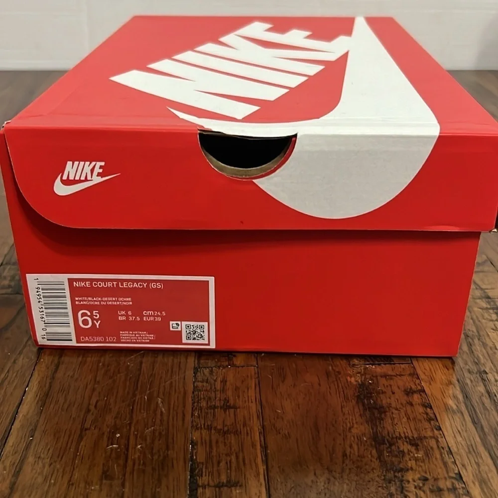 Nike Court Legacy White Black Brown Sneakers Youth 6.5  or Women’s 7.5 NWT